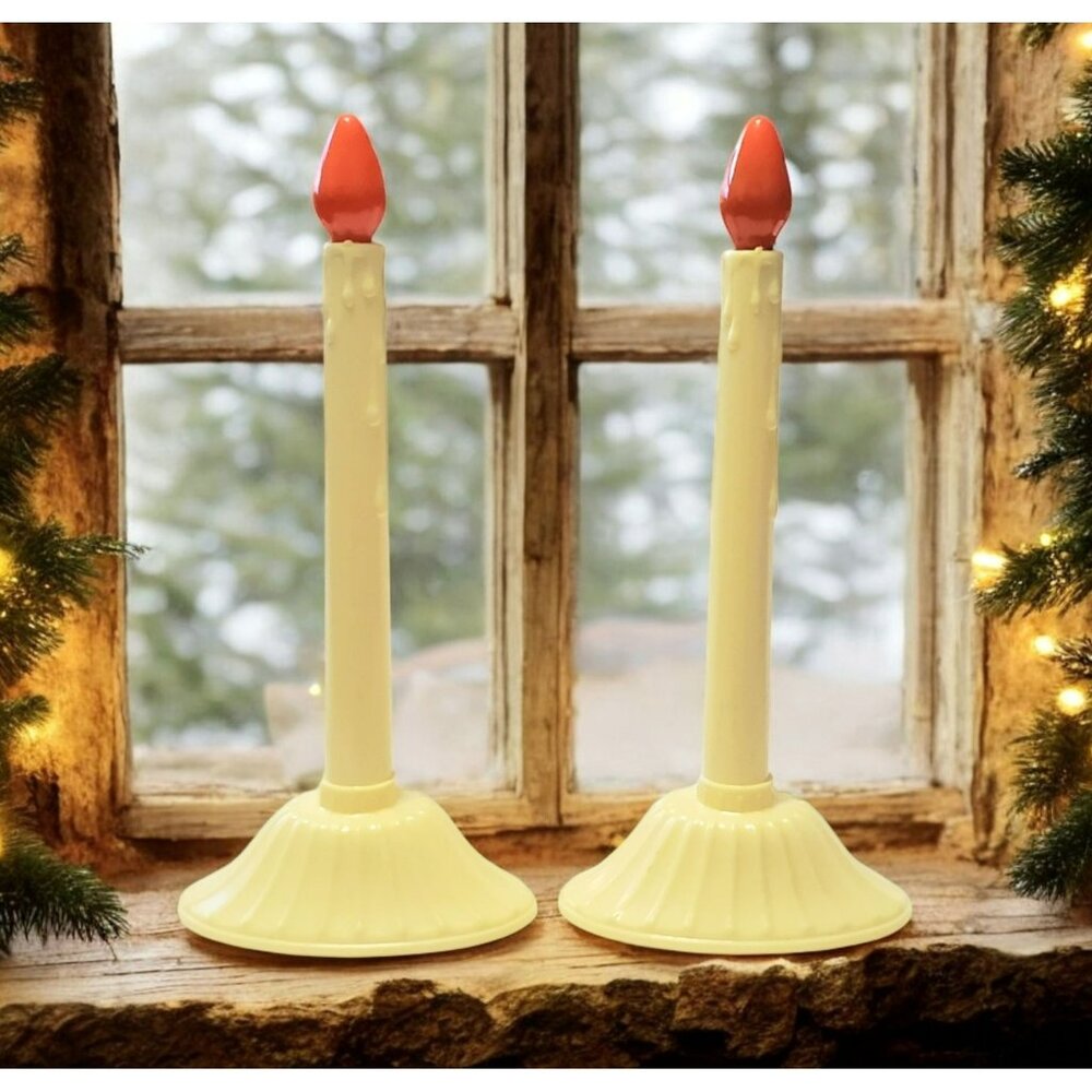 2 VTG NOMA Electric Candle Stick Wax Drips Window Decor Christmas Holiday Lights